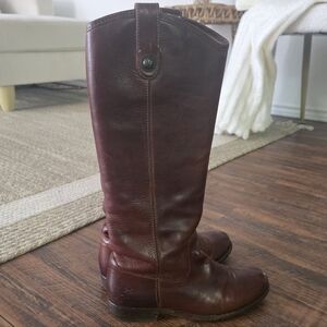 Frye Melissa Lug Button Brown Leather Riding Boots 5 1/2 Western Burgundy